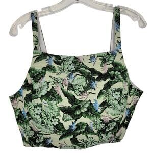 Topshop Crop Top Brocade Green Leaf Floral Back Zip Summer Women 12